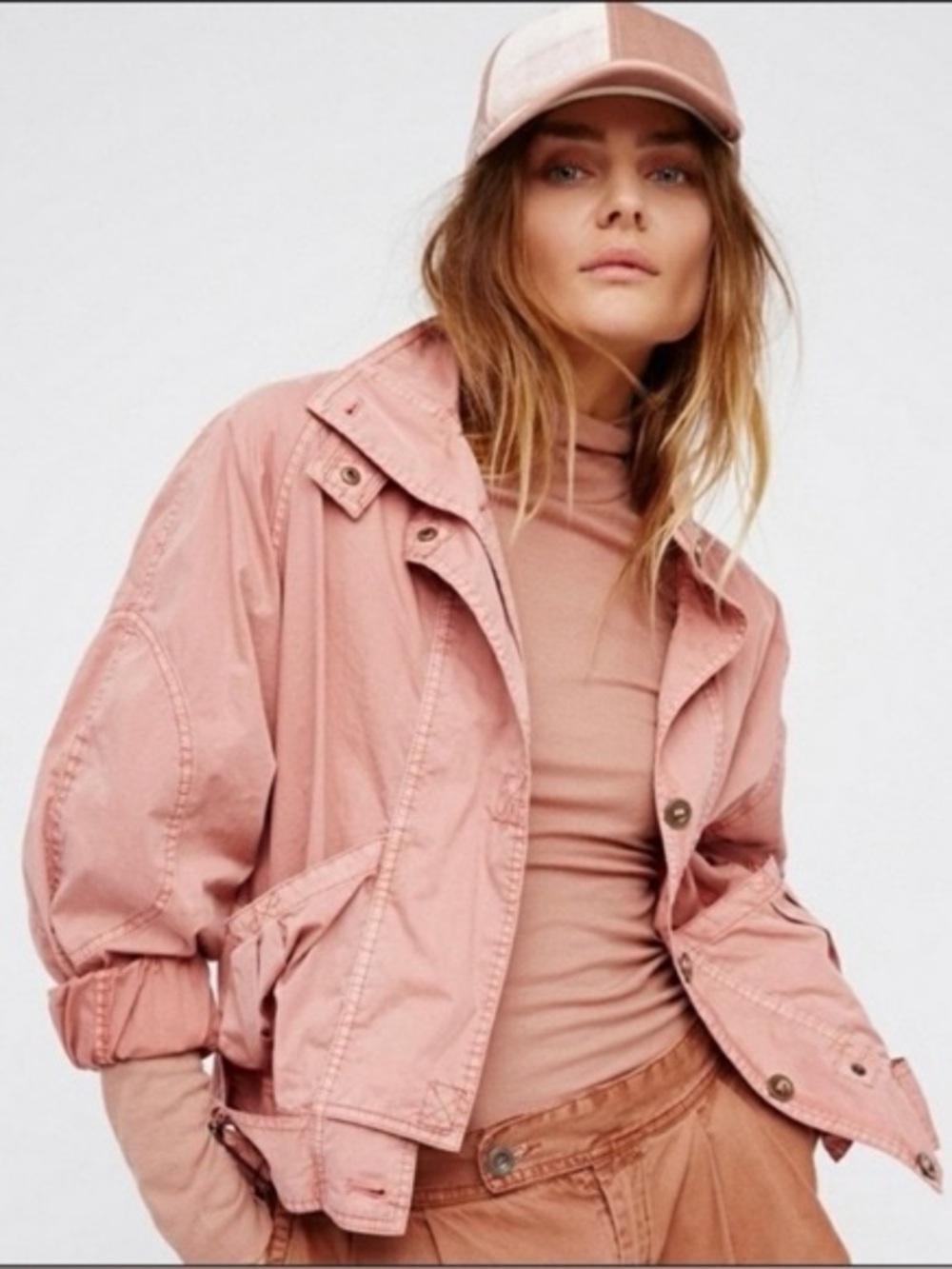 Free People Parachute Jacket Pink Oversized Cargo Boho Lightweight Coat
